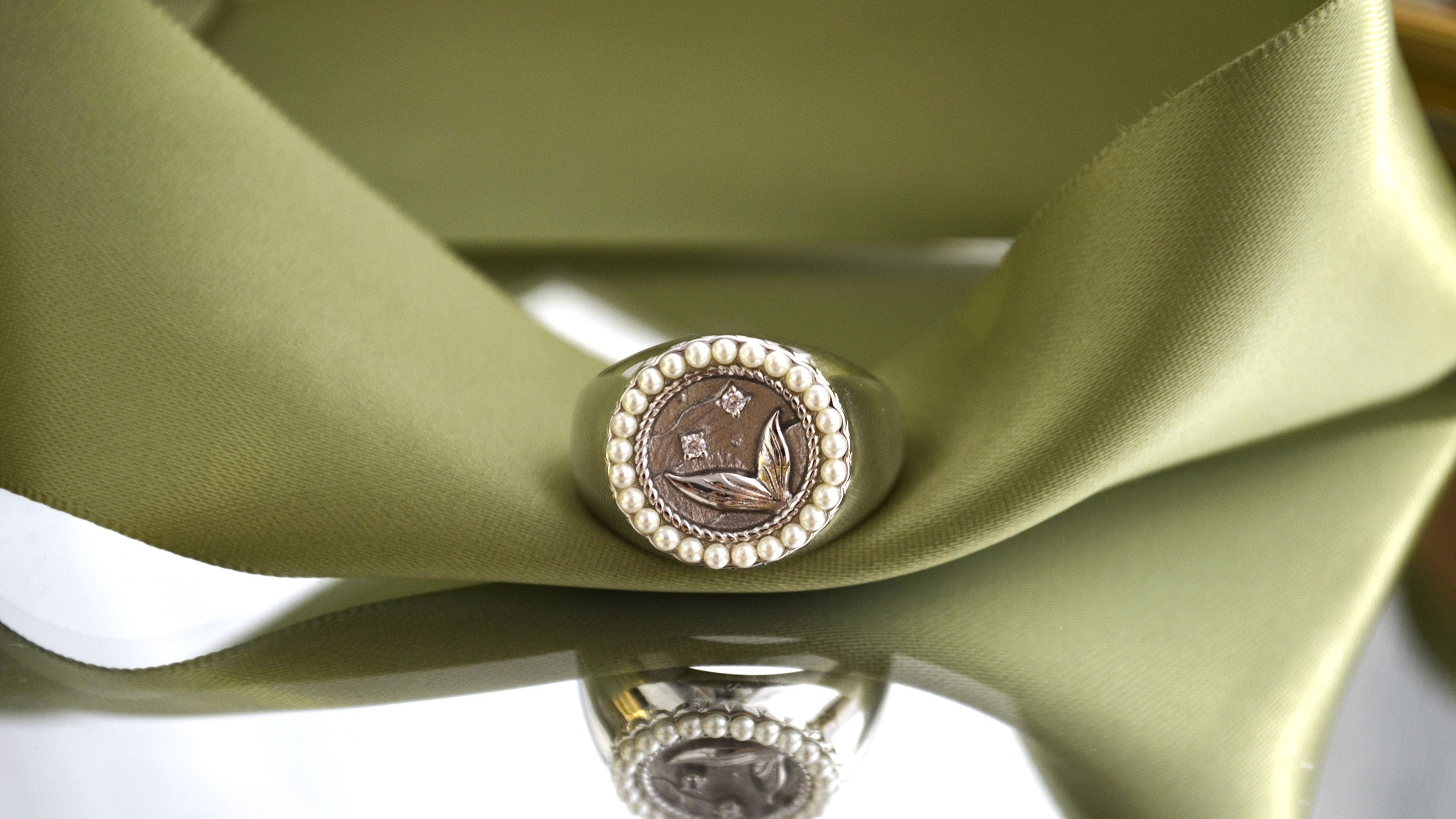 Inel din Argint Reins, cu perle de apa dulce si zircon incolor – Siren’s Pearl, vedere detaliata, 04R01-0022