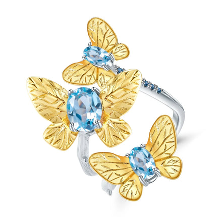 Inel din Argint Reins, cu pietre semi-pretioase din Topaz, in forma de future – Butterfly, vedere pe fundal alb, 04R01-0008