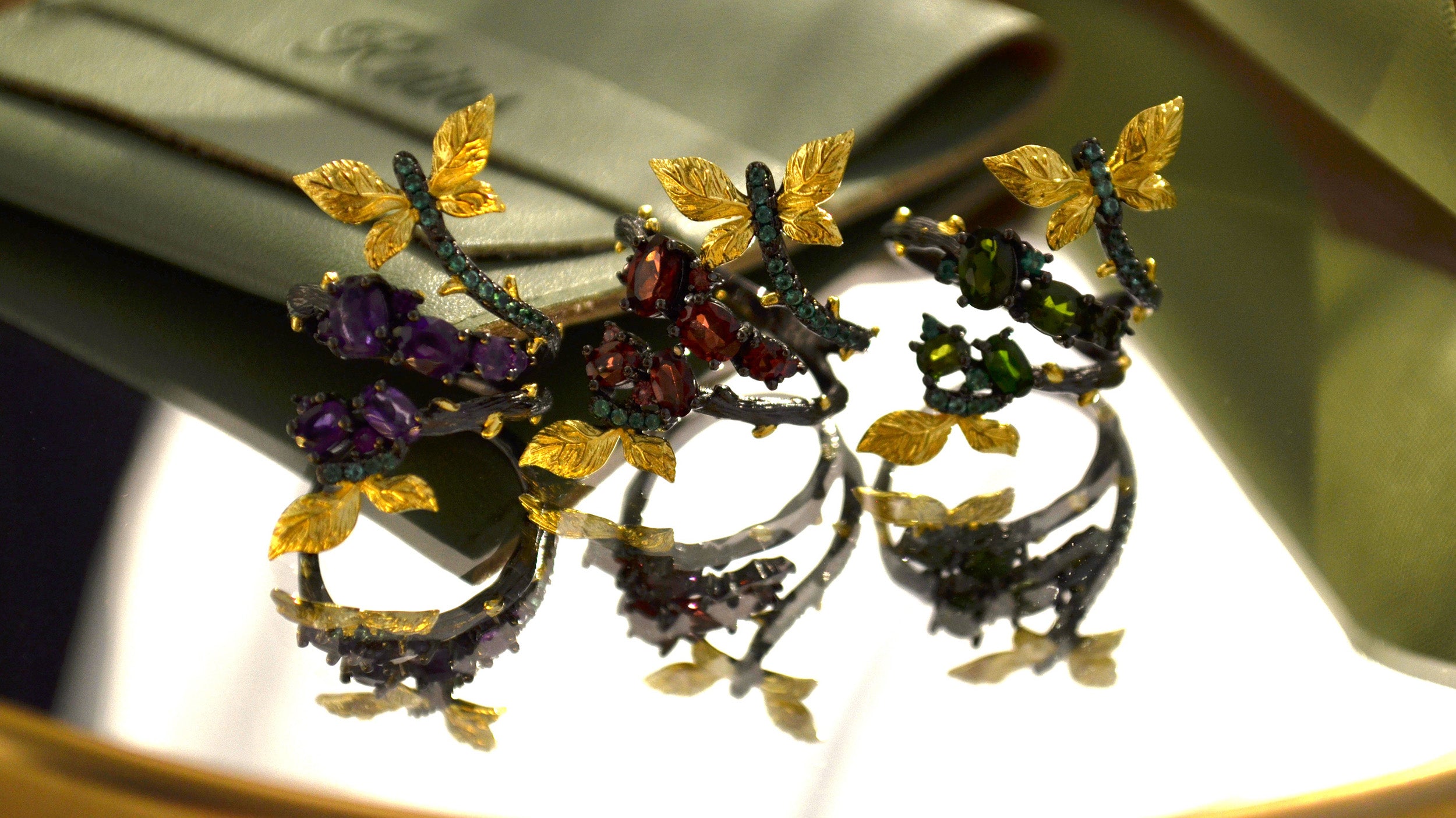 Inel din Argint Reins, cu pietre semi-pretioase din Diopsid, Ametist si Ganat – Butterfly Secret Garden, vedere detaliata, 04R01-0006