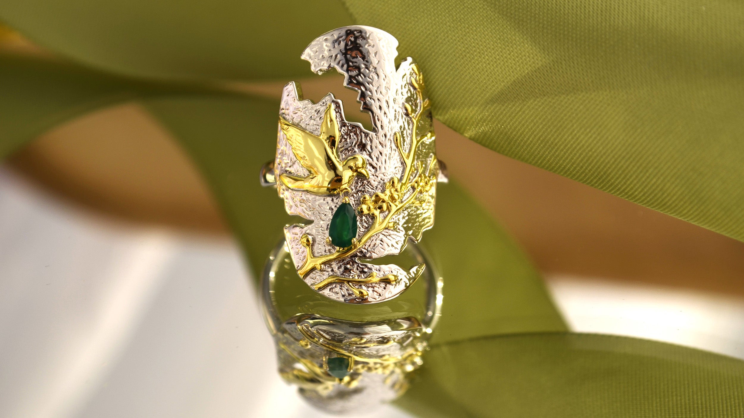 Inel din Argint Reins, cu piatra semi-pretioasa din Agat Verde – Graceful Hatch, vedere detaliata, 04R01-0001