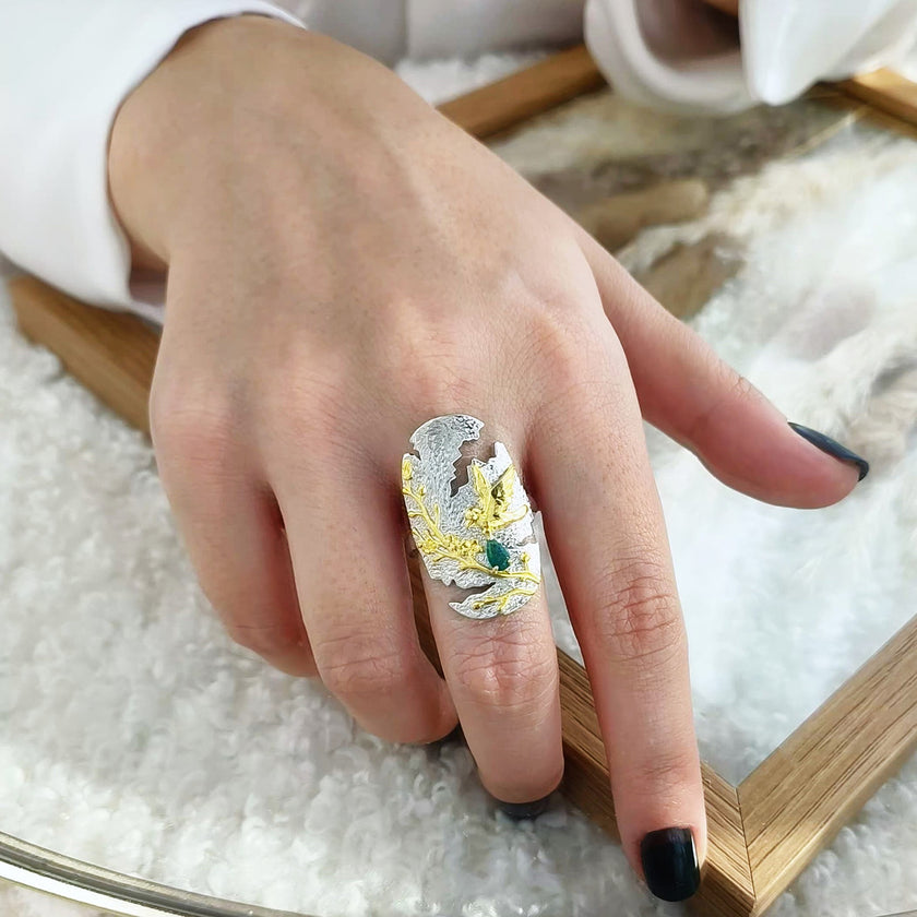 Inel din Argint Reins cu piatra semipretioasa din Agat Verde – Graceful Hatch vedere pe model 04R01-0001